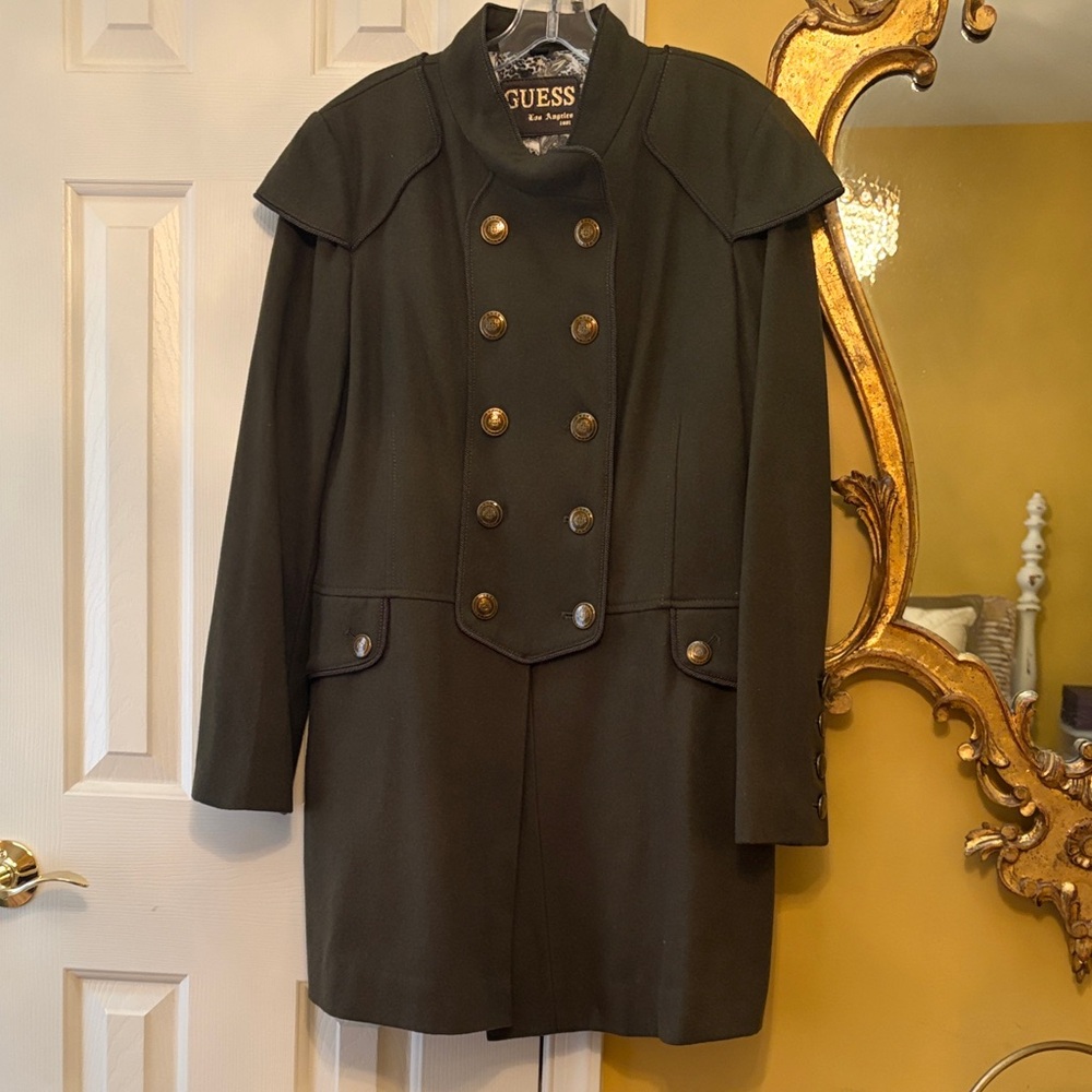 Guess Military-Style Black Coat with Gold Buttons